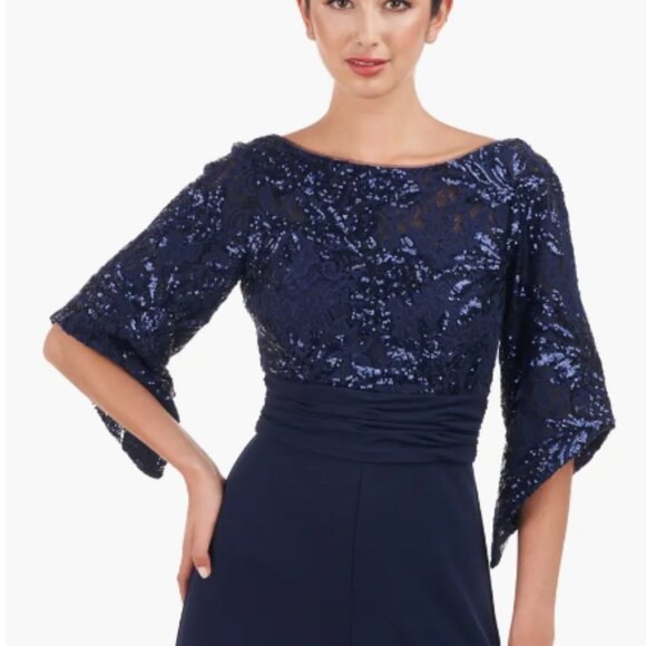 JS COLLECTIONS BELLE SEQUIN WIDE LEG NAVY JUMPSUIT DRESS sz 16 - Picture 5 of 7